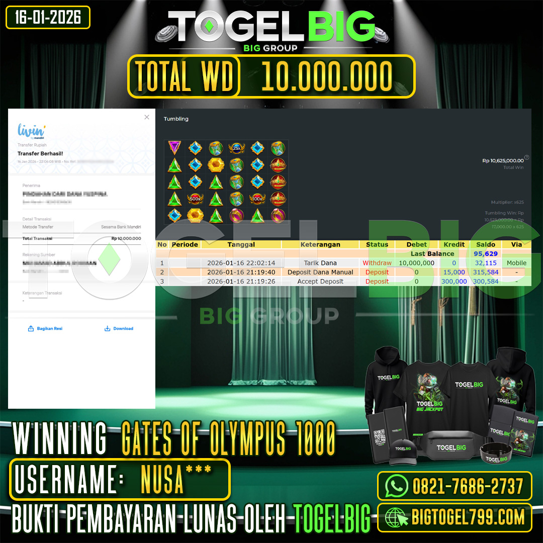 TOGELBIG JACKPOT SLOT GATES OF OLYMPUS 1000 RP.10.000.000,- LUNAS USER ID :  NUSA***